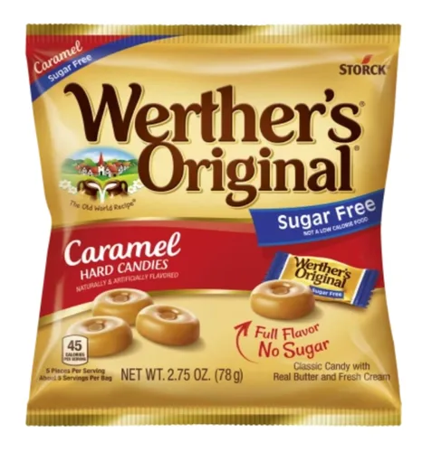Vista 4 de Werther's Original Paquete de variedad sin azúcar de 4 - Una bolsa de cada sabor - Caramelos duros, caramelo con café, caramelo con chocolate