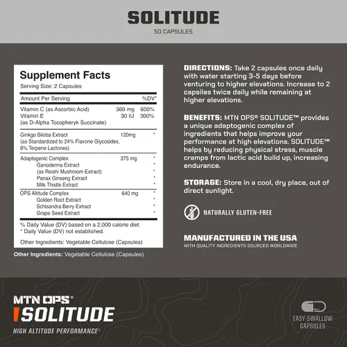 Vista 2 de MTN OPS Suplemento de rendimiento de alta altitud Solitude (25 porciones), negro, talla única