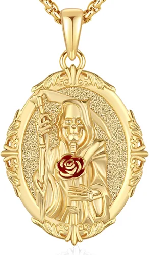 Vista 50 de Collar de amuleto de medalla de San Patrono de plata/oro de 14 39A-St Peregrino-Plata