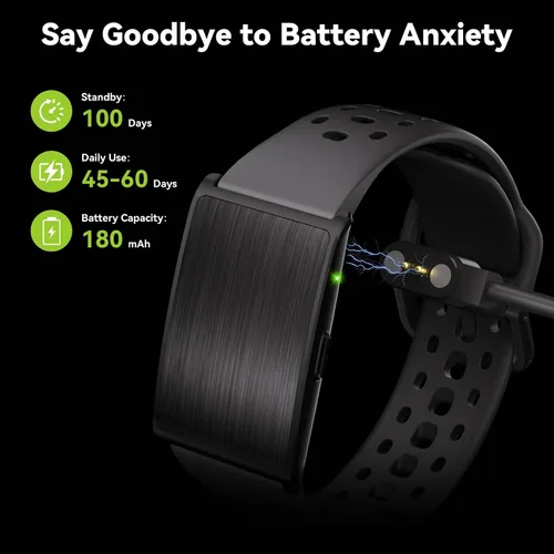 Vista 4 de Pulsera inteligente para hombres y mujeres, rastreadores de actividad y salud con batería de 60 días, frecuencia cardíaca continua 24/7, presión