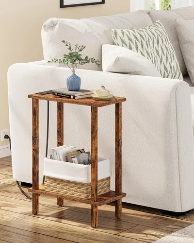 Vista 32 de TUTOTAK - Mesa auxiliar pequeña con estación de carga; mesa lateral estrecha con puertos USB y tomas de corriente; mesa de sofá delgada; mesita