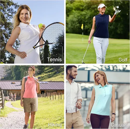 Vista 6 de MIER Polo de golf sin mangas para mujer, con cuello de tenis, secado rápido, UPF 50+