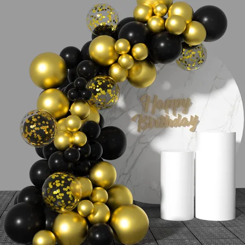 Vista 4 de TUPARKA Kit de globos de confeti de oro negro de 12 pulgadas, paquete de 60 globos metálicos dorados y negros para fiesta de cumpleaños, graduación