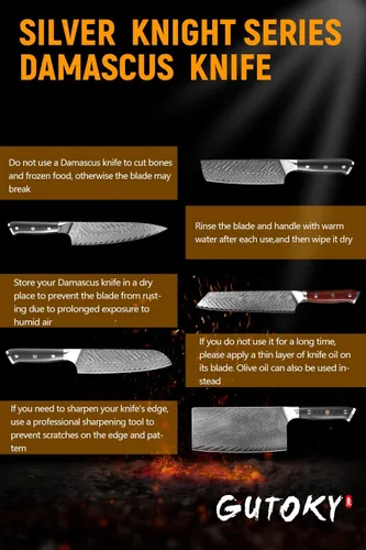Vista 7 de Cuchillo Santoku de 7 pulgadas, cuchillos japoneses AUS-10 de cocina de acero Damasco con diseño de mango ergonómico
