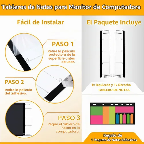 Vista 4 de Tableros de notas para monitor para computadora, juego de 2 (izquierda y derecha) multifunción de acrílico para recordatorio, panel lateral, soporte