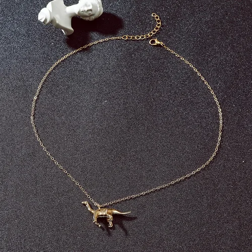 Vista 5 de Collar de cadena de dinosaurio de oro para mujer Triceratops T-Rex Brachiosaurus Collar con colgante de animales, regalo de Navidad, collares