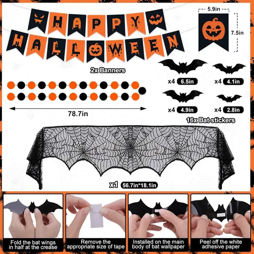 Vista 2 de Decoraciones de fiesta de Halloween, 29 piezas de decoración de interiores de Halloween con mantel de tela, tela espeluznante, colgante de fantasma