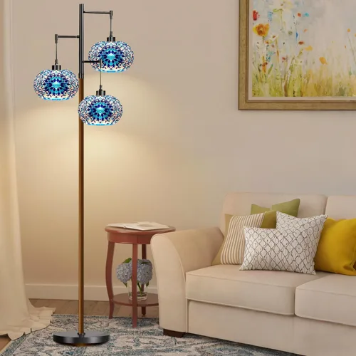 Vista 9 de ILLMTW Lámpara de pie turca para sala de estar, dormitorio, lámpara de pie marroquí Tiffany de mosaico, lámparas de vitral, lámparas altas