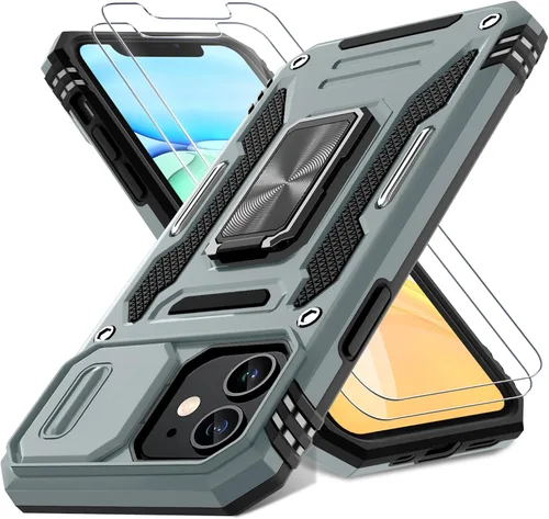 Vista 41 de DEERLAMN Funda para iPhone Air de 6.5 pulgadas con cubierta deslizante para cámara + protector de pantalla (2 paquetes), soporte de anillo giratorio