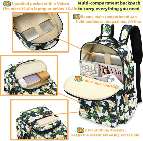Vista 4 de Leaper - Mochila de viaje impermeable con diseño floral, bolso, bolso de viaje para niñas.