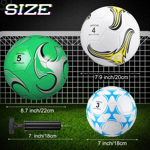 Vista 2 de Deekin Balón de fútbol a granel con aguja de bomba de tamaño 5/4/3 desinflado, pelota de fútbol oficial para interiores y exteriores, accesorios