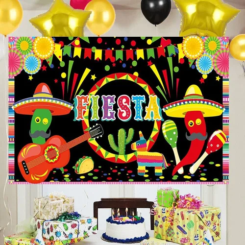 Vista 2 de Telón de fondo de fiesta mexicana, decoración de fiesta de carnaval del Cinco de Mayo, suministros de fiesta, suministros de fiesta, pancarta