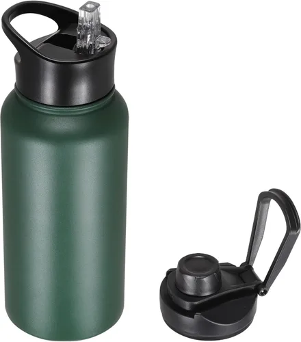 Vista 81 de Botella de agua aislada de 64 onzas con tapas de pajita y boquilla, jarra de agua de acero inoxidable de medio galón con mango de paracord, vacío