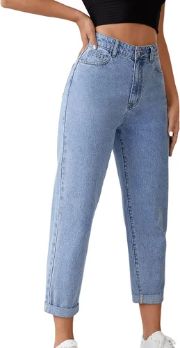 Vista 4 de SweatyRocks Pantalones de mezclilla de cintura alta enrollables y cónicos para mujer