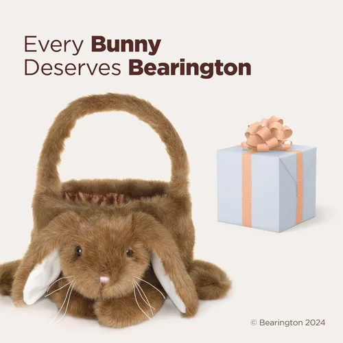 Vista 5 de Bearington - Cesta de Pascua de peluche con diseño de conejito marrón, 12 x 13 pulgadas
