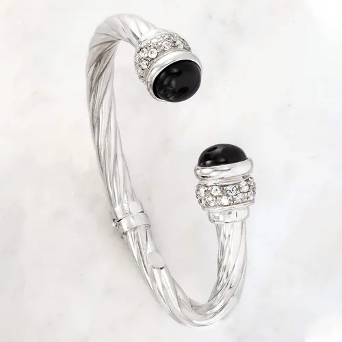 Vista 3 de Ross-Simons Italian Black Onyx and 1.30 ct. t.w. CZ Twisted Cuff Bracelet in Sterling Silver