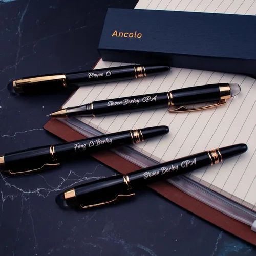 Vista 5 de Ancolo Bolígrafos de rodillo personalizados, juego de escritura suave de lujo con punta de cristal, tinta negra, personalizada con tu nombre