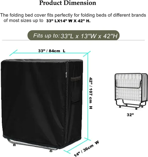 Vista 2 de Funda de almacenamiento plegable para cama, tamaño individual, color negro, cordón ajustable (33 pulgadas)
