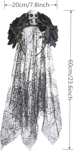 Vista 6 de Diadema de velo de rosas para Halloween, disfraz de corona floral del día de los muertos