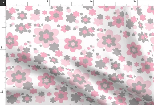 Vista 3 de Spoonflower Tela: rosa, gris y gris, floral, habitación de bebé, estampado en tela de gasa, cuarto de gordo, costura de moda, vestidos