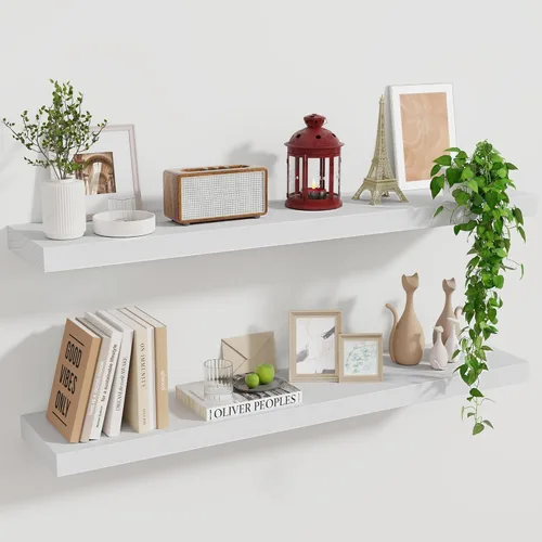 Vista 43 de Marsmiles 9.3 Inch Floating Shelves for Wall 2 Pack, 9.3" D Wood Grain Bathroom Shelves Black Finish