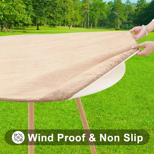 Vista 3 de Smiry Mantel redondo de pícnic, fundas de mesa elásticas impermeables para mesas de 18 a 24 pulgadas, manteles de vinilo con parte trasera
