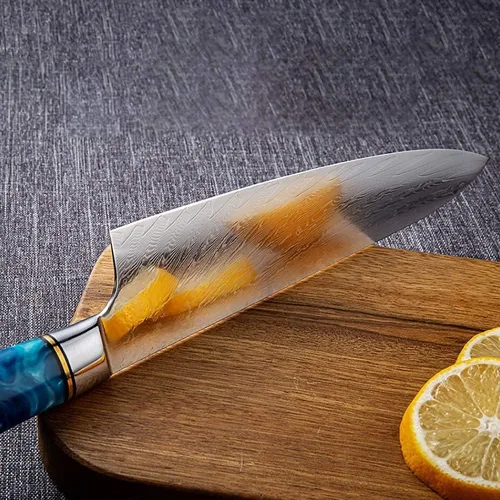 Vista 2 de Cuchillo de chef, cuchillo nakiri de acero damasco de 8 pulgadas, mango de ébano, cuchillo de chef japonés, cuchillo de cocina chino, cuchillo