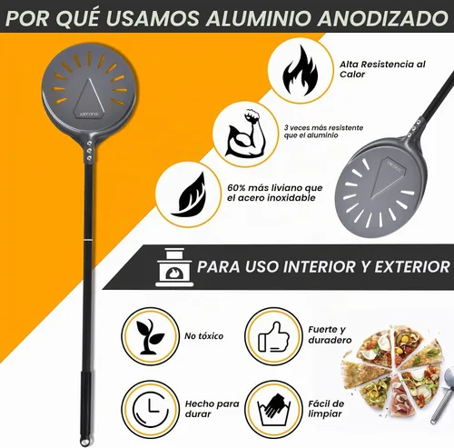Vista 4 de Pala de Pizza Giratoria, 8 Pulgadas con Mango de 25 Pulgadas Pala de Pizza Giratoria Redonda, Espátula de Pizza Giratoria de Aluminio Anodizado