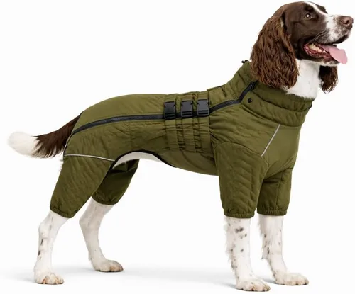 Vista 37 de Abrigo cálido para perros de doble capa, chaleco para perros, 4 patas cubiertas, resistente al viento, impermeable, reflectante, gris XS - L