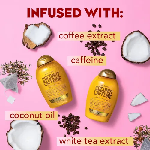 Vista 6 de OGX Champú fortalecedor anticaídas y cafeína de coco con cafeína, aceite de coco y extracto de café, 13 onzas líquidas