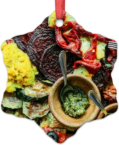 Vista 22 de Adornos de Navidad de huevo, carne y hongos, divertidos alimentos, decoraciones navideñas para árbol de cerámica, adornos de Navidad personalizados