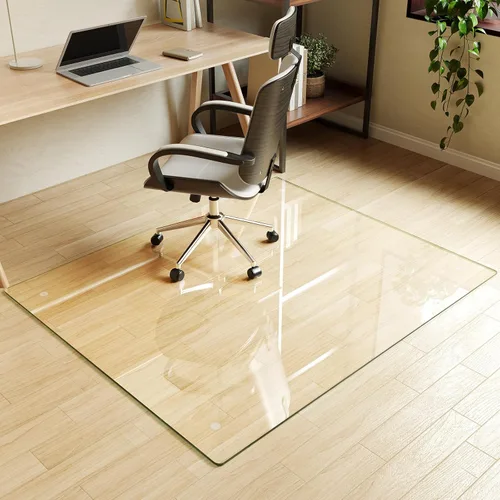 Vista 23 de Koonmi Tapete para silla de vidrio templado para suelos de madera dura y alfombras, 30" x 48" gris, protector de piso de oficina de servicio pesado