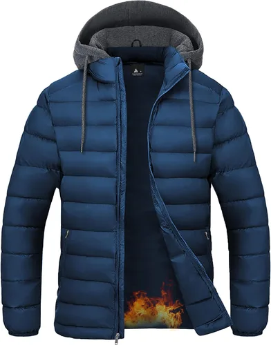 Vista 10 de SWISSWELL Chaqueta Puffer Ligera para Hombre con Capucha Acolchada Aislante Resistente al Agua Abrigo Cálido de Invierno con Cremallera y Capucha