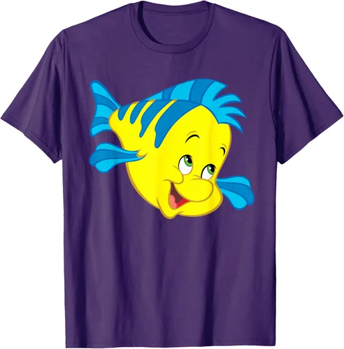 Vista 103 de Disney Camiseta de disfraz de cara grande de la Sirenita Flounder Sidekick