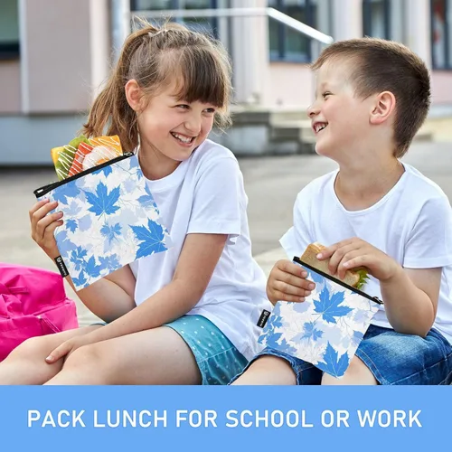Vista 6 de Blue Elegant Romantic Maple Leaf 3 piezas reutilizables para sándwiches y aperitivos, bolsa de maquillaje multiusos para aperitivos, bolsa