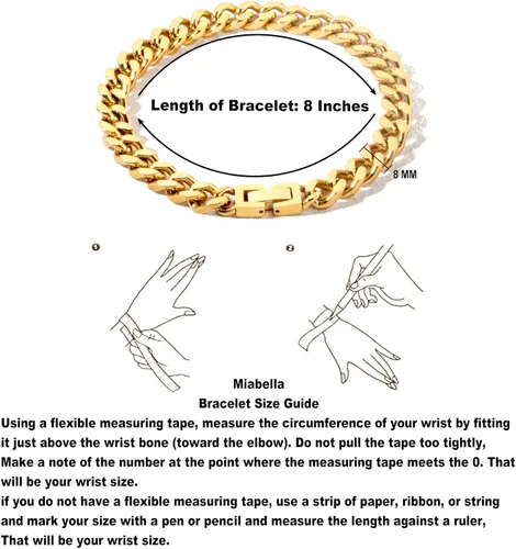 Vista 7 de Tuewut Pulsera de eslabones cubanos de acero inoxidable de 0.315in para hombresmujeresniños, platachapado en oro de 18 quilates de 789 pulgadas