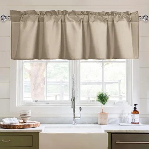 Vista 52 de XWZO Cortinas de cenefas de cocina para ventanas, sala de estar, dormitorio, baño, cubiertas superiores, estilo granja rústico, comedor, aislamiento
