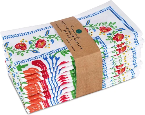 Vista 51 de Fingercraft - Juego de 12 servilletas de tela de mezcla de algodón y lino, con estampado, perfecta para fiestas, cenas, bodas, cócteles y Navidad