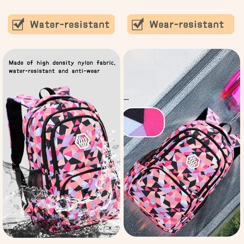 Vista 5 de Bansusu - Mochila para estudiantes, diseño geométrico, escuela primaria, para niñas, Púrpura-A), unknown