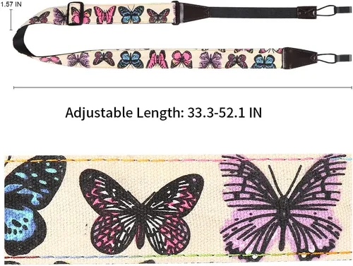Vista 3 de Ukulele Strap No Drill, Adjustable Double J Hook Clip on Uke Shoulder Strap, Hawaiian Butterfly Printing Hands Free Ukelele Strap, Easy to Use and