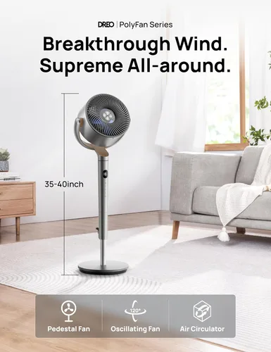 Vista 3 de Dreo Ventilador de pie con control remoto, ventilador de torre con control remoto, ventiladores oscilantes para dormitorio y hogar