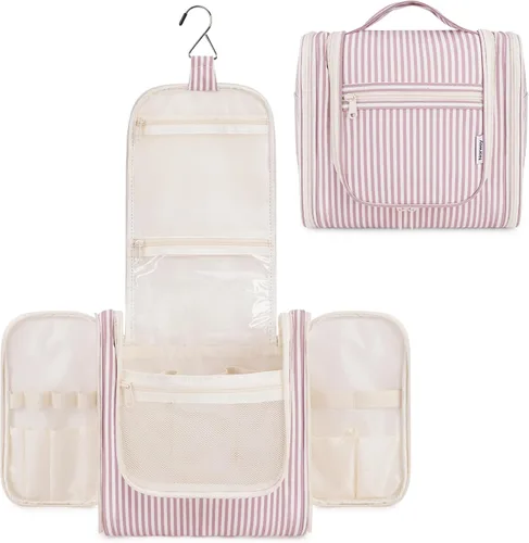 Vista 12 de Narwey - Neceser de viaje colgante, organizador de maquillaje y productos cosméticos para mujeres y hombres, Aa-morado., L