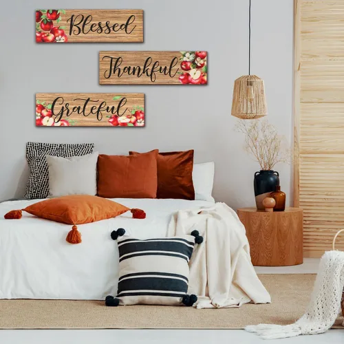 Vista 3 de Decoración artística de pared de frutas rojas para baño, rústico colgante rústico de madera