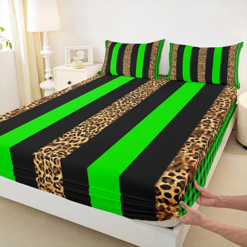 Vista 19 de Manfei Leopard Print Fitted Sheet Twin Size,Blue Brown Black Stripes Bedding Set 2pcs,Wild Animal Cheetah Skin Bed Sheets with 1 Pillowcase,Kids