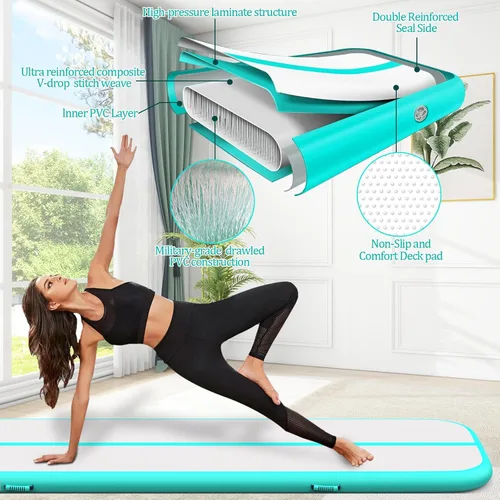 Vista 2 de Colchoneta inflable para gimnasia con bomba de aire eléctrica, pista de gimnasia para uso doméstico, entrenamiento, animadoras, niños, gimnasio, yoga