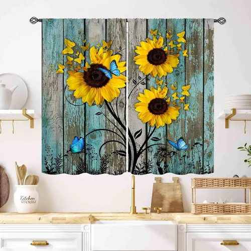 Vista 38 de Cortinas infantiles de abejas, cortinas de campo de primavera de acuarela de girasoles florales de nido de abeja, adorables abejas, cortinas
