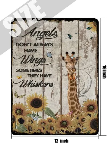 Vista 5 de Letrero de hojalata vintage con texto en inglés «Angels Don't Always Have Wings Sometimes They Have Whiskers»