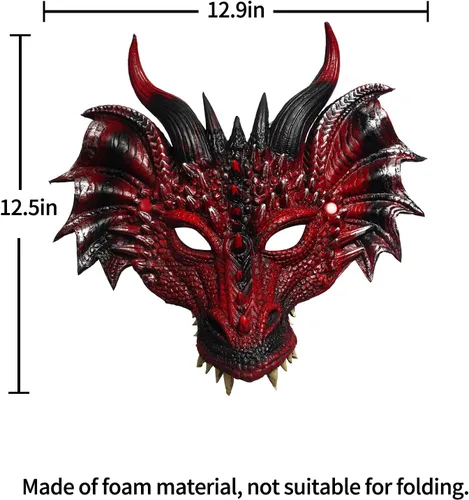 Vista 6 de Tandarui Máscara de dragón 3D, paquete de 2 unidades, disfraz de fiesta de Halloween, cosplay para adultos y hombres, máscaras de media cara