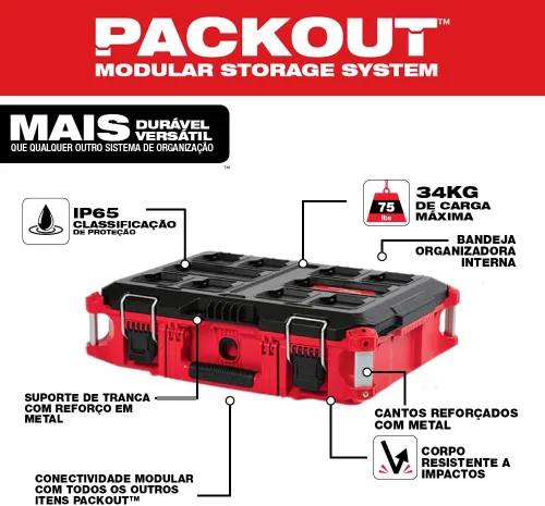 Vista 5 de Milwaukee Herramienta Eléctrica 48-22-8424 Pack out Caja de herramientas, 22", Rojo