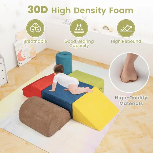 Vista 8 de INFANS Juguetes de escalada para niños pequeños, juego de 6 piezas de bloques de espuma suave para trepar y gatear con estructura de actividad